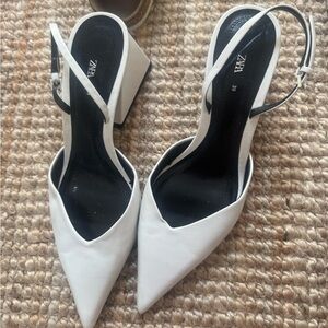 Zara White Slingback Heels with Pointed Toe